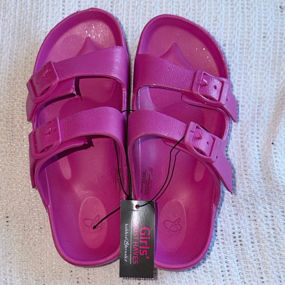 Bobbie Brooks Girls Pink EVA Double Buckle Slide Sandals Size L 2/3 New